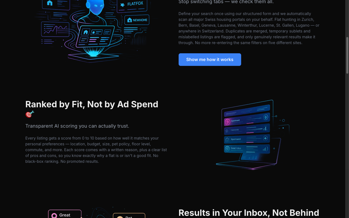 Ranked by Fit, Not by Ad Spend — every listing scored 0–10 with transparent reasoning